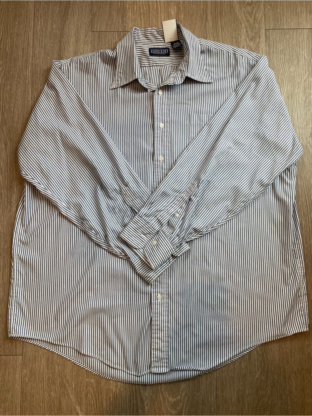 Lands End Pinpoint Oxford Shirt Mens 18-35 Blue Button Down Striped